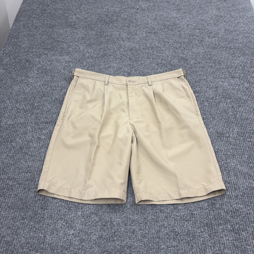 Haggar Shorts Mens 36 Tan Polyester Pleated Classic Golf‎ Casual Style